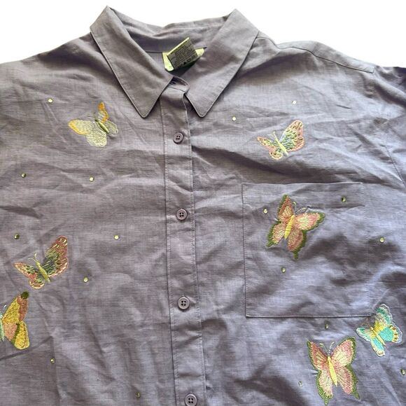 Vintage Quacker Factory Shirt Women 2Xl Purple Butterfly Embroidery Beautiful - Picture 14 of 14